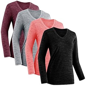 Moisture Wicking Shirts for Women Quick Dry Athletic Running Long Sleeve T Shirts Womens V Neck Workout Tops