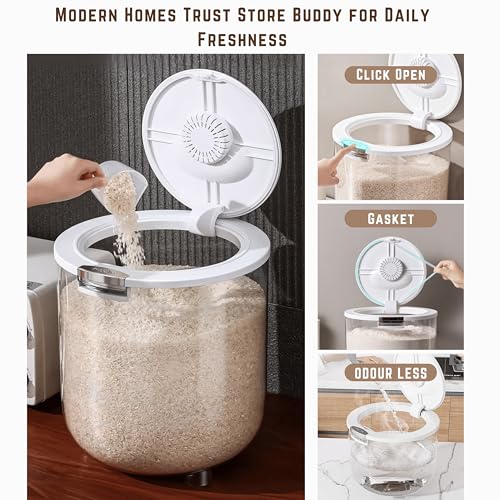 Image of KAYTOS Rice Storage Container | Air Tight Transparent Bpa Free Plastic Containers | Dal Pulses Cereal & Flour Airtight Lock Dispenser Box | Large & Big Size Modular Home Organizer (Small - Barrel)