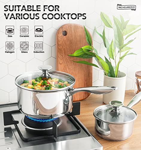 MICHELANGELO Stainless Steel Saucepan Set, 1QT & 3QT Saucepans with Lids, Nonstick Sauce Pan with Lid, Stainless Steel Pot Set 4 Pieces, Dishwasher Safe, Induction Compatible - Thumbnail 2