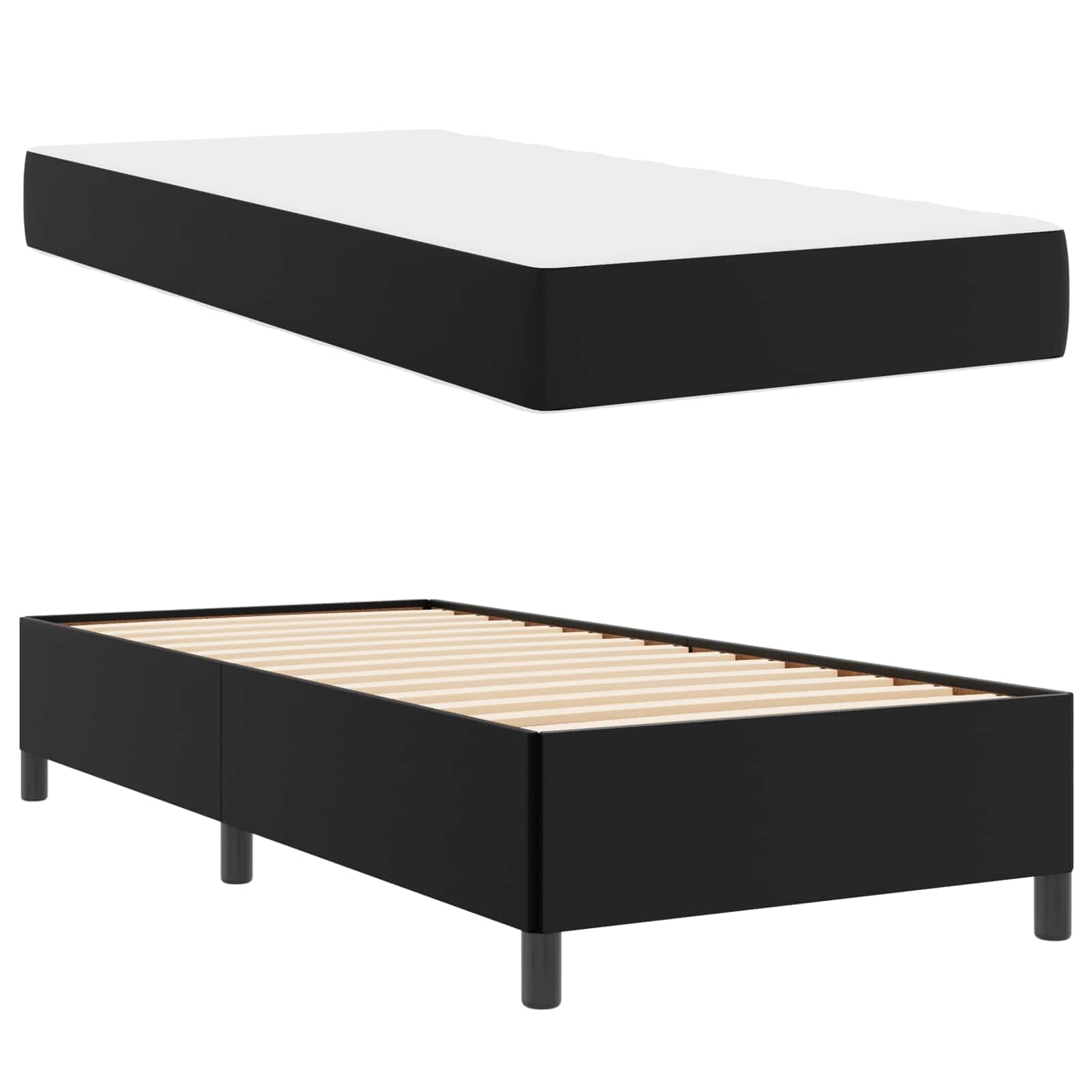 Einzelbett 80 x 200 cm Schwarz mit Taschenfederkernmatratze und Lattenrost Modernes Stoffbettgestell Holzwerkstoff Langlebig & Robust für Schlafzimmer Jugendzimmer Gästezimmer