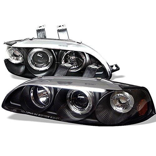 [For 1992-1995 Honda Civic Sedan] LED Halo Ring Black Housing Projector Headlight Headlamp Assembly, Driver & Passenger Side