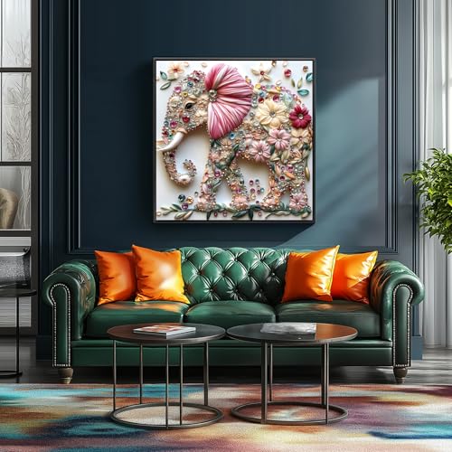 Image of Elephant Jigsaw Puzzles for Adults 500 Pieces Colorful Crystal Flower Puzzles Beautiful Diamond Art Puzzle Difficult Unique Family Challenging Games Gift for Teens Adults Puzzle (20 inchx20 inch)