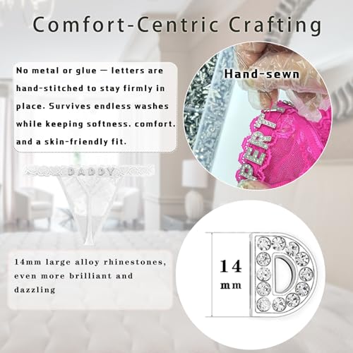 Image of Women's Personalized Thongs with Funny Rhinestone Letters, Custom Name Underwear Panties for Couples