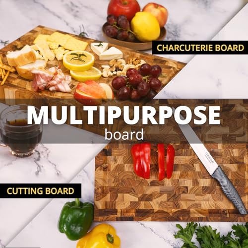 BEEFURNI-Teak-Wood-End-Grain-Cutting-Board-Wooden-Cutting-Boards-for-Kitchen-with-Juice-Groove-Hand-Grip-Medium-Gifts-for-Her-Kitchen-Gadget-Gifts-1-Year-Warranty-M18-L-x-14-W-x-15-T-inches