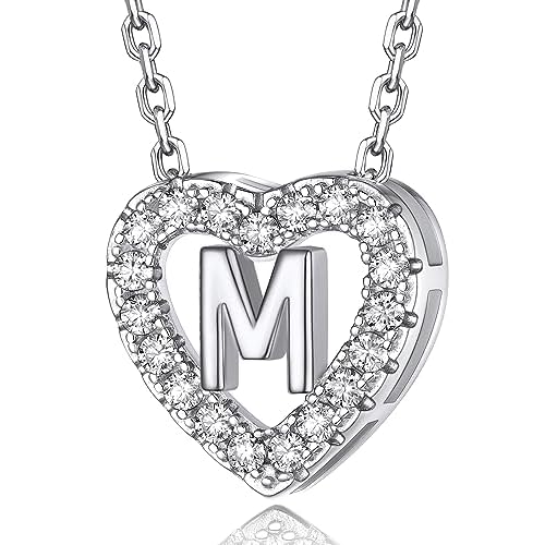 MomentWish Initial Necklaces for Women, Birthday Gifts for Wife, 0.285 Carat Moissanite Heart Necklace, 925 Sterling Silver Letter Necklace, Christmas Anniversary Valentine's Day Gifts for H