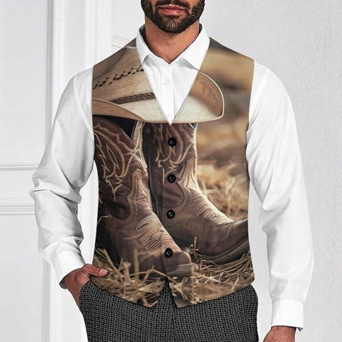 Western Vintage Denim Style Men's Suit Vest Waistcoat Vests Formal Dress with 2 Pockets for Business Casual Tuxedo2