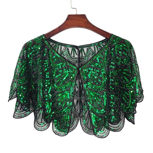 ikasus Women's 1920s Flapper Shawl, Sequin Beaded Shawls and Wraps for Evening Dresses, Party, Wedding, Formal,Black Green2