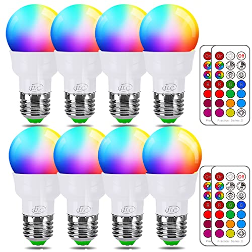 ILC RGB LED Light Bulb, Color Changing Light Bulb, 40W Equivalent, 450LM, 2700K Warm White 5W E26 Screw Base RGBW, Flood Light Bulb- 12 Color Choices - Timing Infrared Remote Control (8 Pack) ILC RGB LED Light Bulb, Color Changing Light Bulb, 40W Equivalent, 450LM, 2700K Warm White 5W E26 Screw Base RGBW, Flood Light Bulb- 12 Color Choices - Timing Infrared Remote Control (8 Pack)