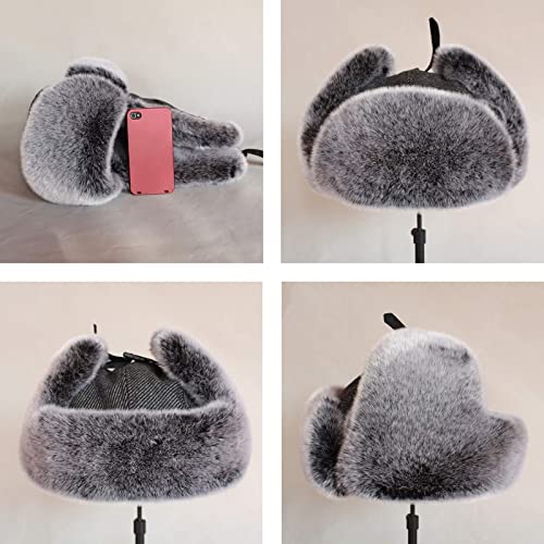 XJZKA-Bomber-Hat-Mens-Trooper-Trapper-Hat-avec-Oreillettes-Chapeau-de-Bombardier-dhiver-double-en-Polaire-Garder-au-Chaud-Couleur-Gris-fonce-Taille-60-62
