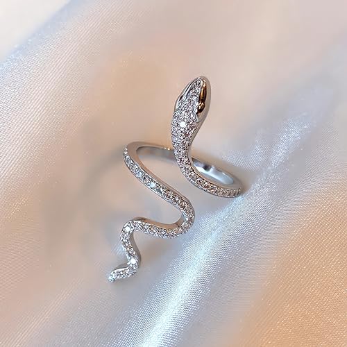 LOVECOM 18K Gold Plated Snake Rings for Women 925 Sterling Silver Adjustable Cubic Zirconia Snake Ring Jewelry Stackable Open Animal Statement Promise Ring Holiday Gifts for Her Mother4