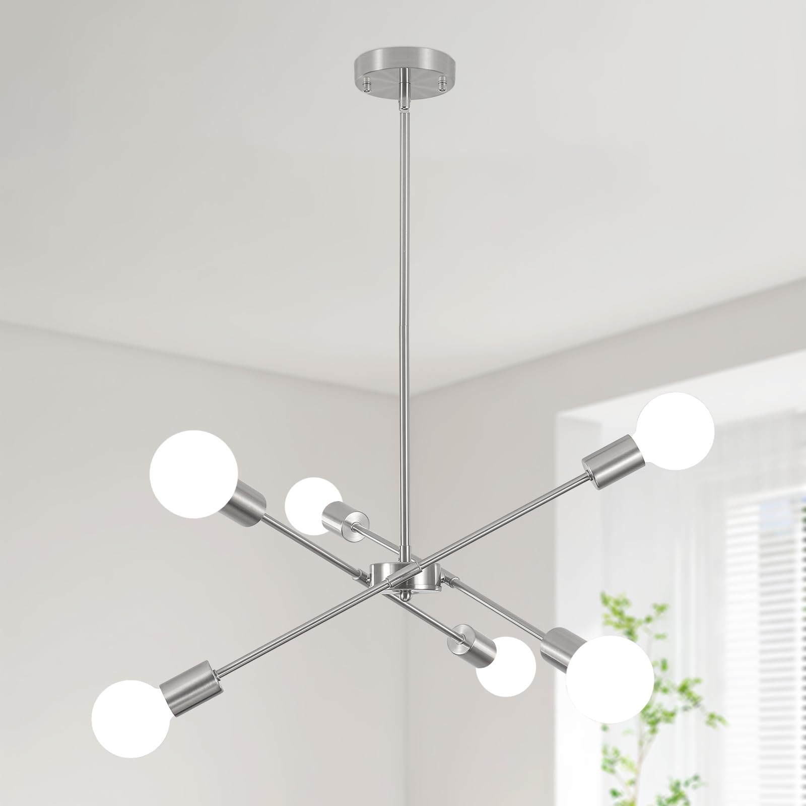 Lámpara de techo industrial E27 con 6 luces de níquel y dorado 8