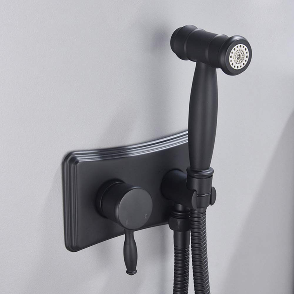 Bidet Pulvérisateur Laiton Kit de Pulvérisation de Toilette Montage Mural Ensemble de Robinet Vaporisateur Hygiénique Parfait pour Hygiène Personnelle,Noir
