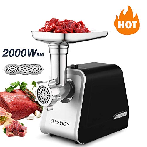 Electric Meat Grinder, 2000W Meat Grinder with 3 Grinders and Sausage Filling Tubes