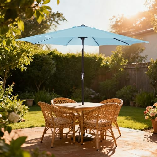 Image of Blissun 9' Outdoor Patio Umbrella, Outdoor Table Umbrella, Yard Umbrella, Market Umbrella with 8 Sturdy Ribs, Push Button Tilt and Crank