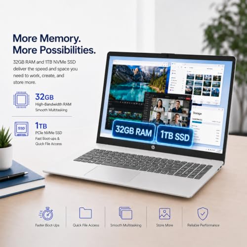 Image of HP 17 Inch Touchscreen Business Laptop, AMD Ryzen 5 7430U, 32GB RAM 1TB SSD