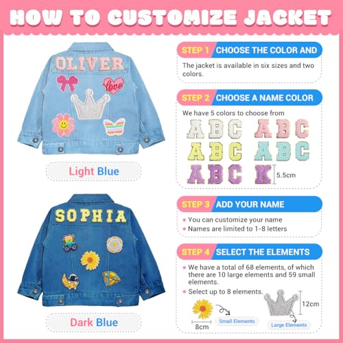 Personalized Kids Denim Jacket with Names, Back to School Outfits for Girls and Boys, Toddler Clothing Jacket, 1-8 Year Old Girl Boy Easter Birthday Christmas Gift4