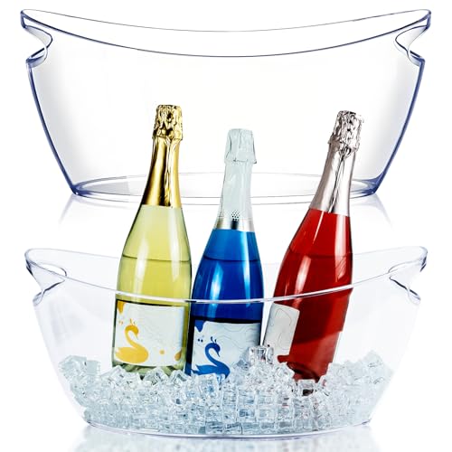 Seuqhck 2 Pack Ice Bucket, 5.5L Small Ice Buckets Clear Beverage Tub for Champagne Beer Sparkling Wine Cocktails, Parties, Mimosa Bar Supplies, Christmas