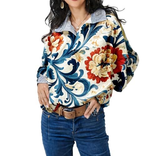 Floral Button-Down Shirts Striped Collared Office Blouses - Wrinkle-Resistant Workwear for Women (S-XL)​