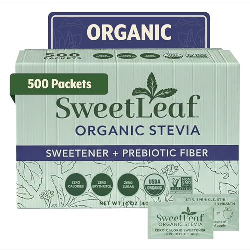 SweetLeaf Organic Stevia Powder Sweetener 500 Packets (1 Pack) - Zero Calorie Sweetener No Erythritol, Stevia Leaf Extract, Natural Sugar Substitute for Coffee & Baking, Sugar Free, Keto Friendly