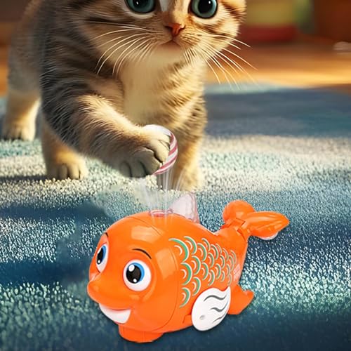 Katzenball-Spielzeug, Automatischer Katzenball mit LED-Lichtern und Musik, niedlicher laufender Fisch, bewegungsaktiviert, Kätzchenspielzeug für gelangweilte erwachsene Haustiere-3