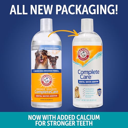 Arm & Hammer Complete Care Dog Dental Water Additive, Odorless Flavorless Daily Oral Care Solution with Baking Soda and Calcium for Plaque, Tartar, and Fresh Breath, 16 Fl Oz