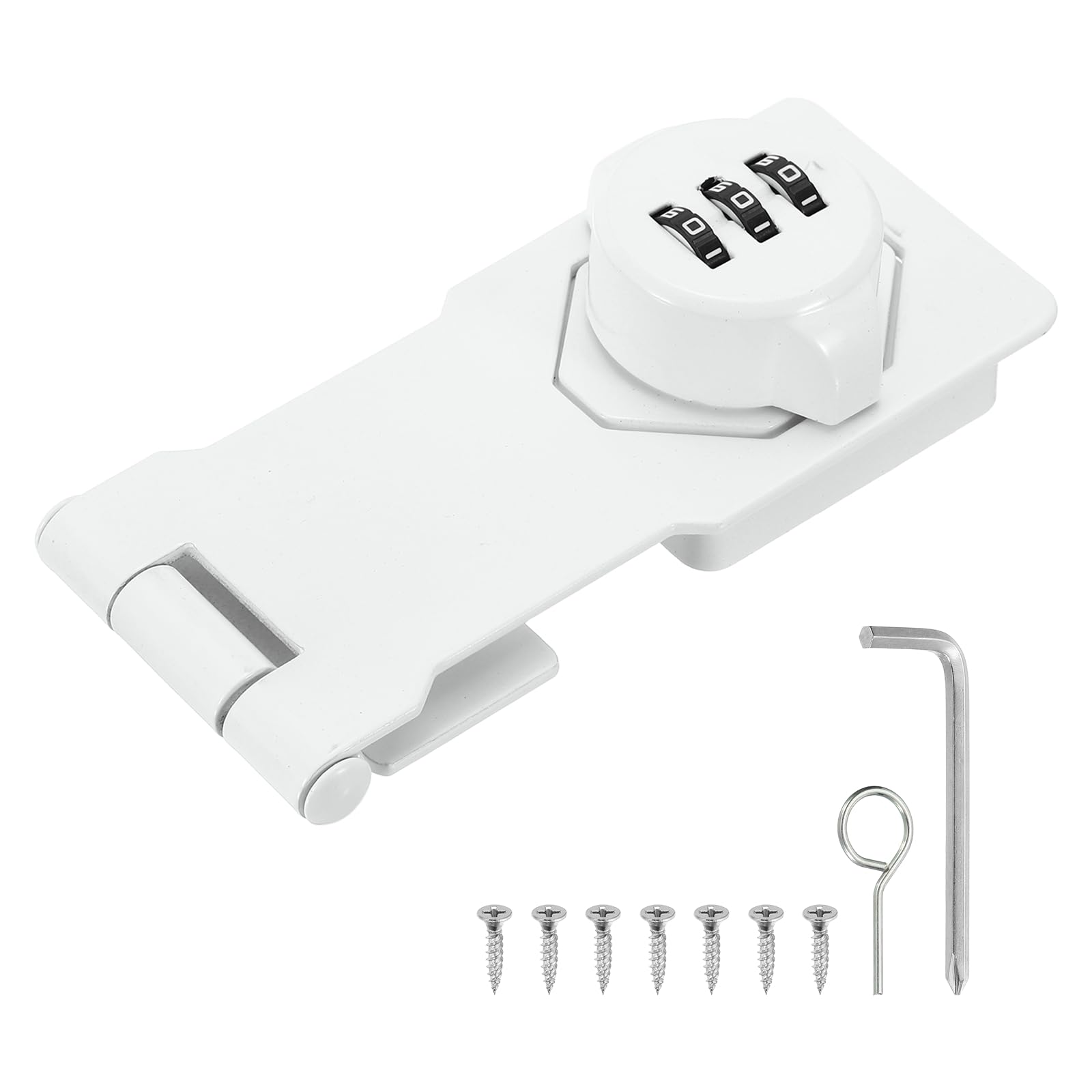 Defanex Keyless Cabinet Lock with Combination Code (4.5 Inch) - 3-Digit Password Hasp Latch Lock Mechanical Password Rotary Hasp, for Drawer Closet Cupboard Fence Door, White