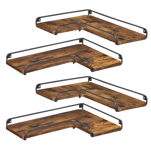 VASAGLE L-förmiges Eckregal, 4er Set, Wandregal, Industrie-Design, für Wohnzimmer, Schlafzimmer, Küche, vintagebraun-schwarz LLS832B01