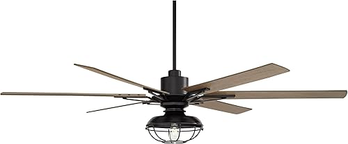 Miniatura 6 de Casa Vieja Expedición - Ventilador de techo moderno industrial rústico para exteriores con luz LED, control remoto, jaula de madera de roble negro