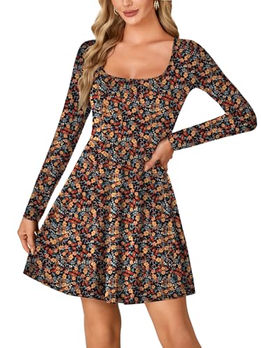 Image of LYANER Women's Long Sleeve Mini Dress Loose Casual Empire Waist Above Knee Length Dresses