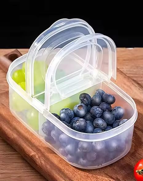 Image of 2 Way Transparent Lunch Box With Lids, Double Compartment Airtight & Leakproof Meal Prep Double Grid Plastic Boxes For Lunch, Snacks, Multi-Functionl Use For Kitchen Organizer Storage Tiffin Box.