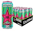 Lieferumfang: 12 x 0,5l Rockstar Energy Drink Super Sours in der Geschmacksrichtung Green Apple / Mit Taurin, Koffein, Ginseng Aromaextrakt und Guarana Extrakt / Mit Kohlensäure, ohne Alkohol