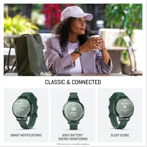 Image of Garmin Lily 2 Active, Small and Stylish Smartwatch, Built-in GPS, Hidden Display, Patterned Lens, Up to 9 Days Battery Life, Jasper Green with Jasper Green Silicone Band | Hidden Patterned-Lens Touchscreen, Up to 9 Days Battery, Garmin Pay, Jasper Green Silicone Band