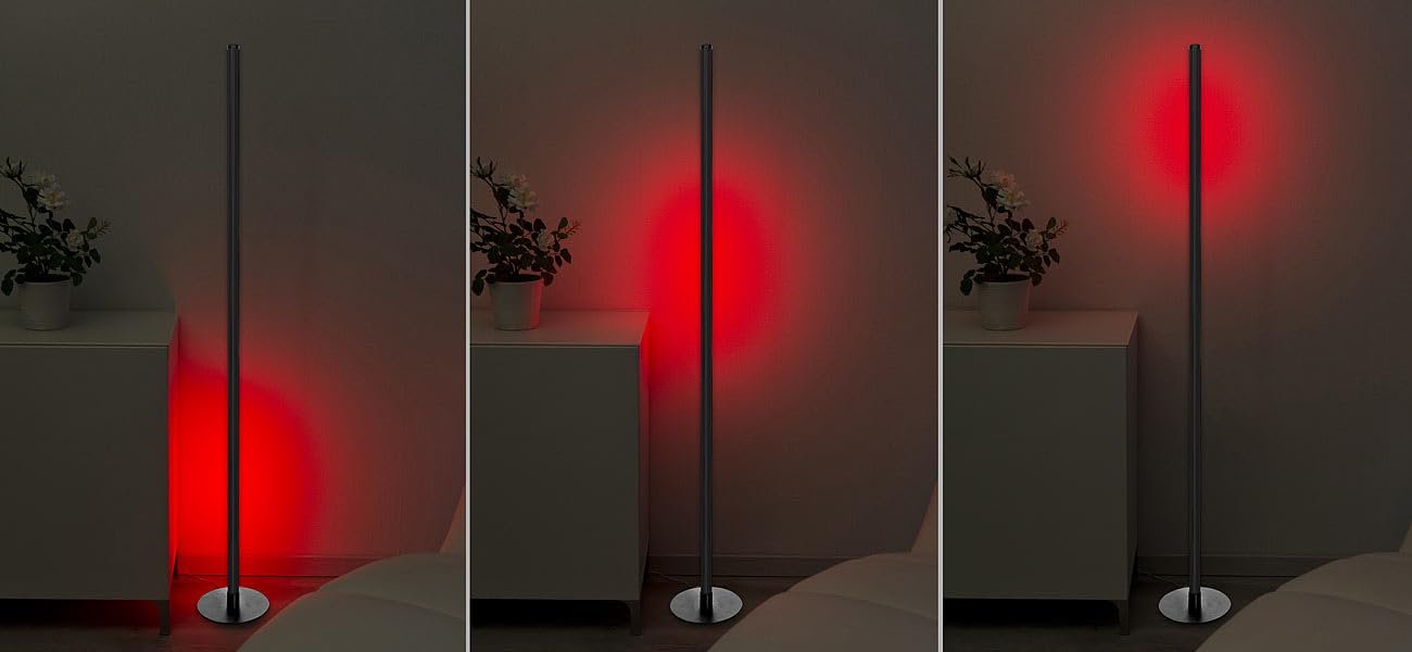 Luminea Home Control Stehlampe LED: WLAN-Steh-/Eck-Leuchte, RGB-IC-LEDs, 12W, dimmbar, App, 155cm, schwarz (Ecklampe, Stehleuchte RGB, Disco)