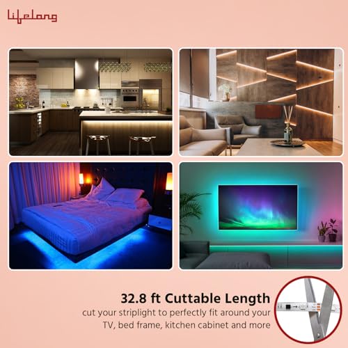 Image of Lifelong Smart LED Strip Lights 10M (32.8 Feet) - 16 Million RGB Lights for Home Decoration & Room Decor | Sound Sync | Smart Control with App | Works with Alexa & Google | IP65 Waterproof (LLESL10P)