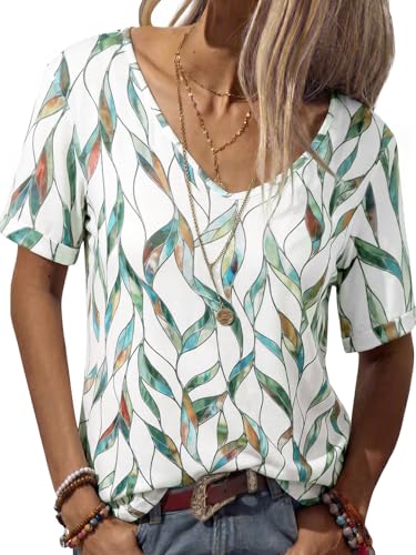 Image of Danedvi Women Deep V-Neck Short Sleeve Tops Solid Casual Loose T Shirt