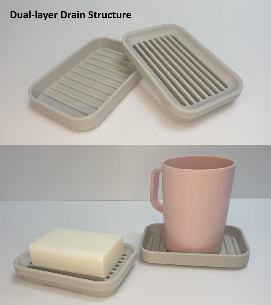 ssolssol 1Pack Soap Dish with Drain, Soap Saver, Silicone Soap Holder, Soap Saver for Shower, Bathroom, Kitchen, Bathroom, Bath Tub, Razor, Sponges (Grey)