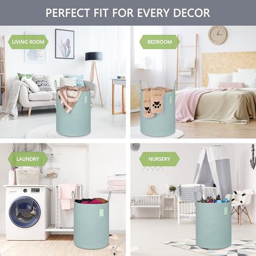 Image of Large Cotton Rope Laundry Hamper for Clothes 65L, Light Green