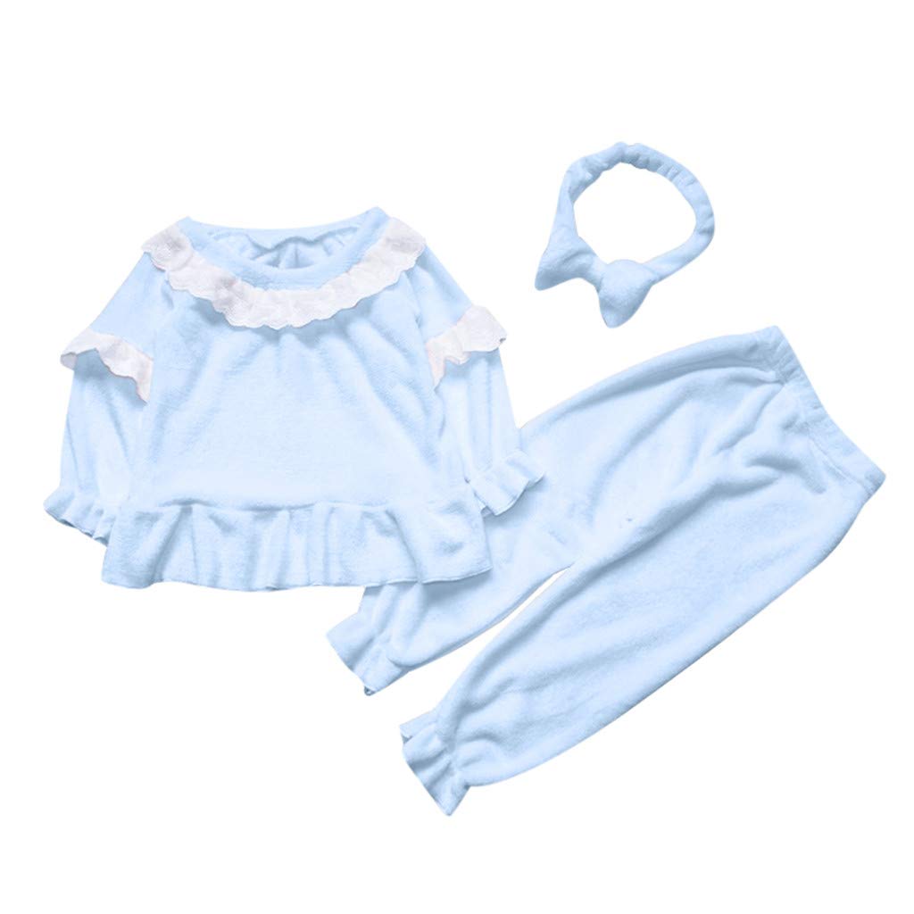 HOMEBABY Baby BathrobeBaby Girls Bathrobe 3 Pcs Outfits Sets Toddler Kids Tops+ Pant+ Hair Band Flannel Sleepwear Nightwear Dressing Gown Soft Bath Robe Pajamas Sleepwear Homewear for 1-6 Years