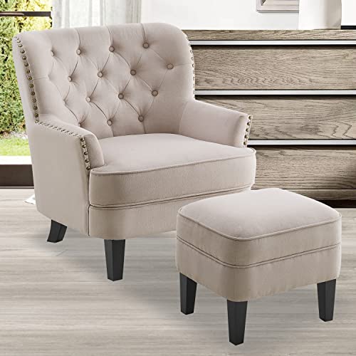 Rosevera Mccarthy Furniture Ottoman Arm Living Room Comfy Small Accent Chairs For Bedroom, Standard Size, Natural #TOP29