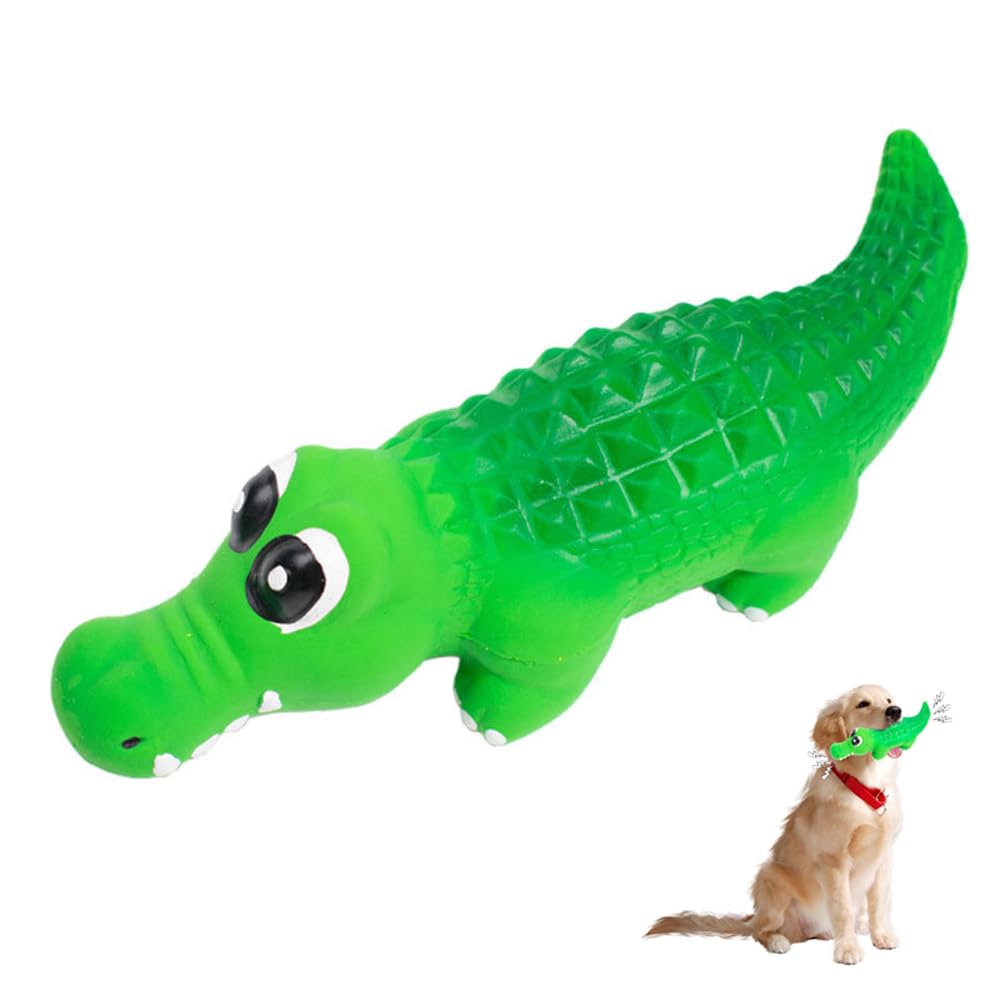 JACKANNA Pig Squeaky Rubber Indestructible - Natural Rubber Crocodile Chew Toy for Large and Medium Dogs (L)