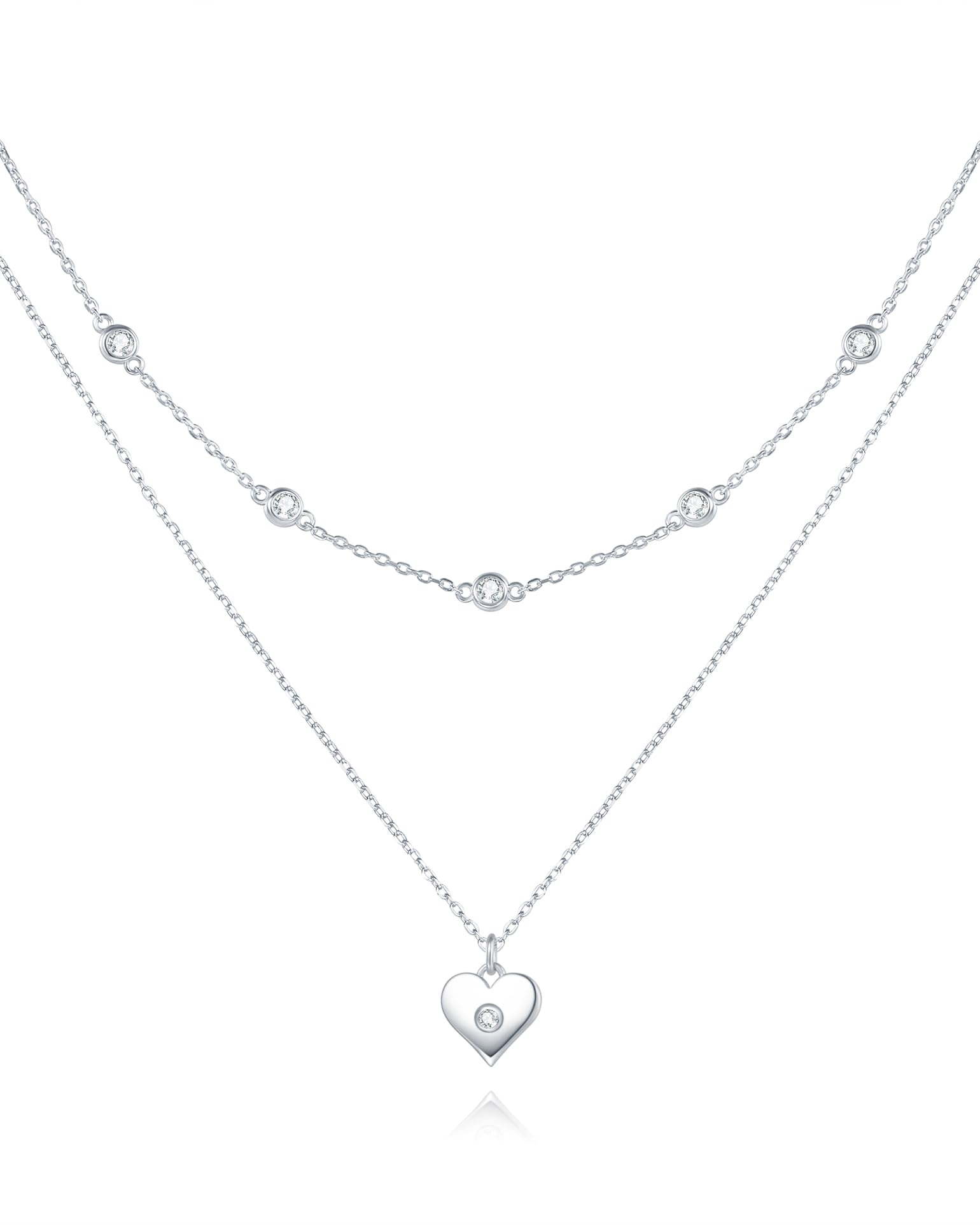 FANCIME Layered Kette Damen mit Sonne Anhänger, 14K Weißgold