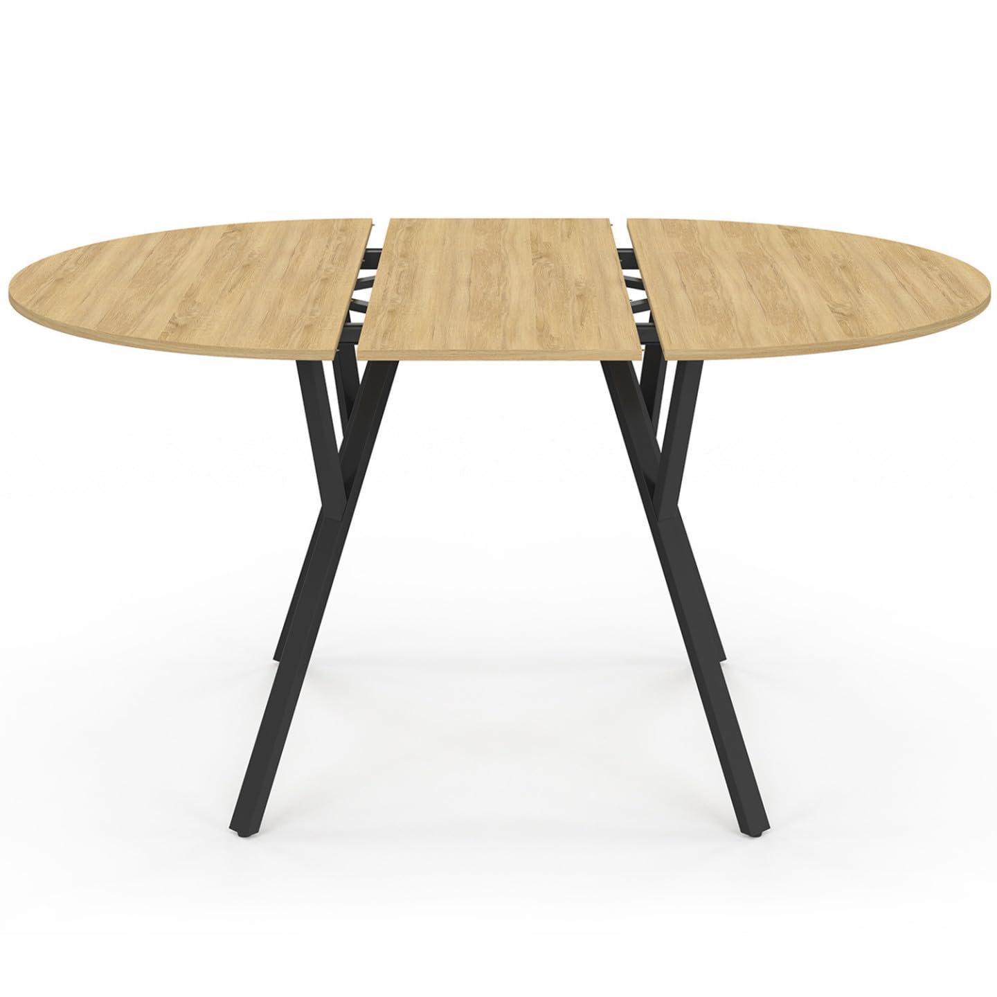 IDMarket - Table à Manger Extensible Ronde YSEULT 4-8 Personnes Bois et Noir Design Industriel 110-150 cm