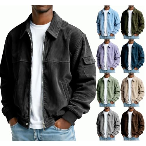 Generisch Cordjacke Herren Bomberjacke Einfarbig Jacke mit Taschen Winterjacke Elegant Wolljacke Warme Wintermantel Winddicht Übergangsjacke Große Größen Männer Freizeitjacke Mode Kurzmantel
