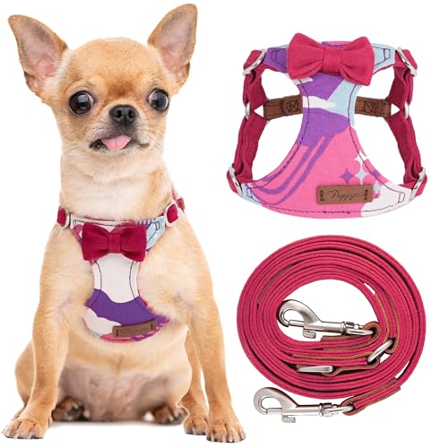 Puppytie No Pull Dog Harness with Multifunction Dog Leash,Soft Adjustable No Choke Escape Proof Pet Harness Vest for Medium Dogs,Suede Bow Wine red,M