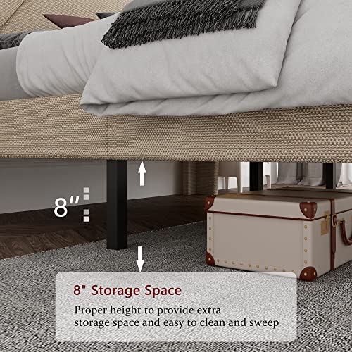 Feonase Full Size Platform Bed Frame With Wingback, Geometric Upholstered Bed Frame With Fabric Headboard, Solid Wooden Slats, No Box Spring Needed, Easy Assembly, Noise-Free, Beige #TOP4