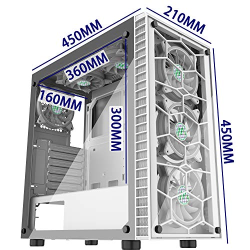 MUSETEX ATX Mid-Tower Computer Gaming Case with 6 PCS × 120mm LED ARGB Fans USB 3.0 Port Tempered Glass PC Chassis(G05MN6-BB)