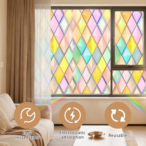 Image of Nuxovilar Pastel Geometric Diamond Pattern Window Film 17.7x39.4 PVC