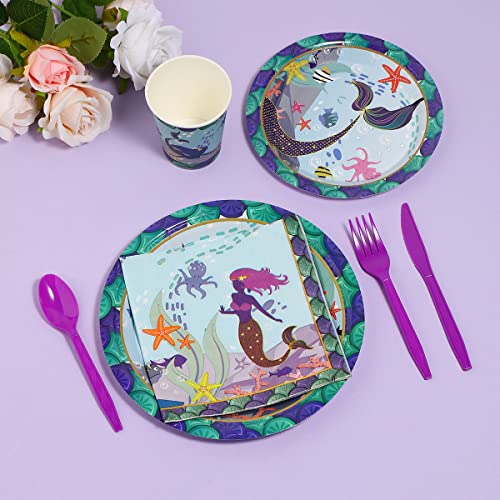 Mermaid Party Supplies Set- Mermaids Dinnerware Kits For Girls-20 Guests-Include Fishtail Paper Plates Cups Cutlery Straws Napkins… #TOP2