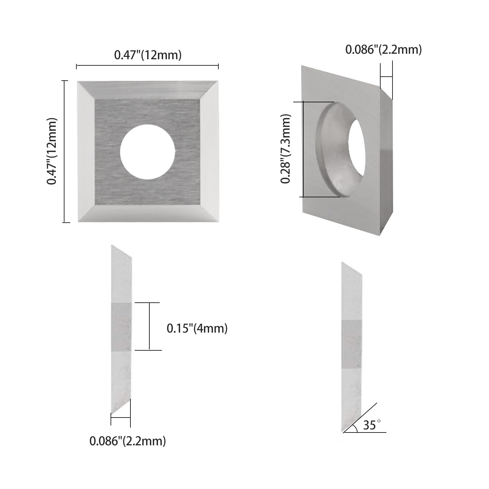 Placas de corte reversibles, cuchillas reversibles 10 piezas, insertos de metal duro cuadrados con filos laterales. Metal duro intercambiable para fresas planas para madera, herramienta de torneado