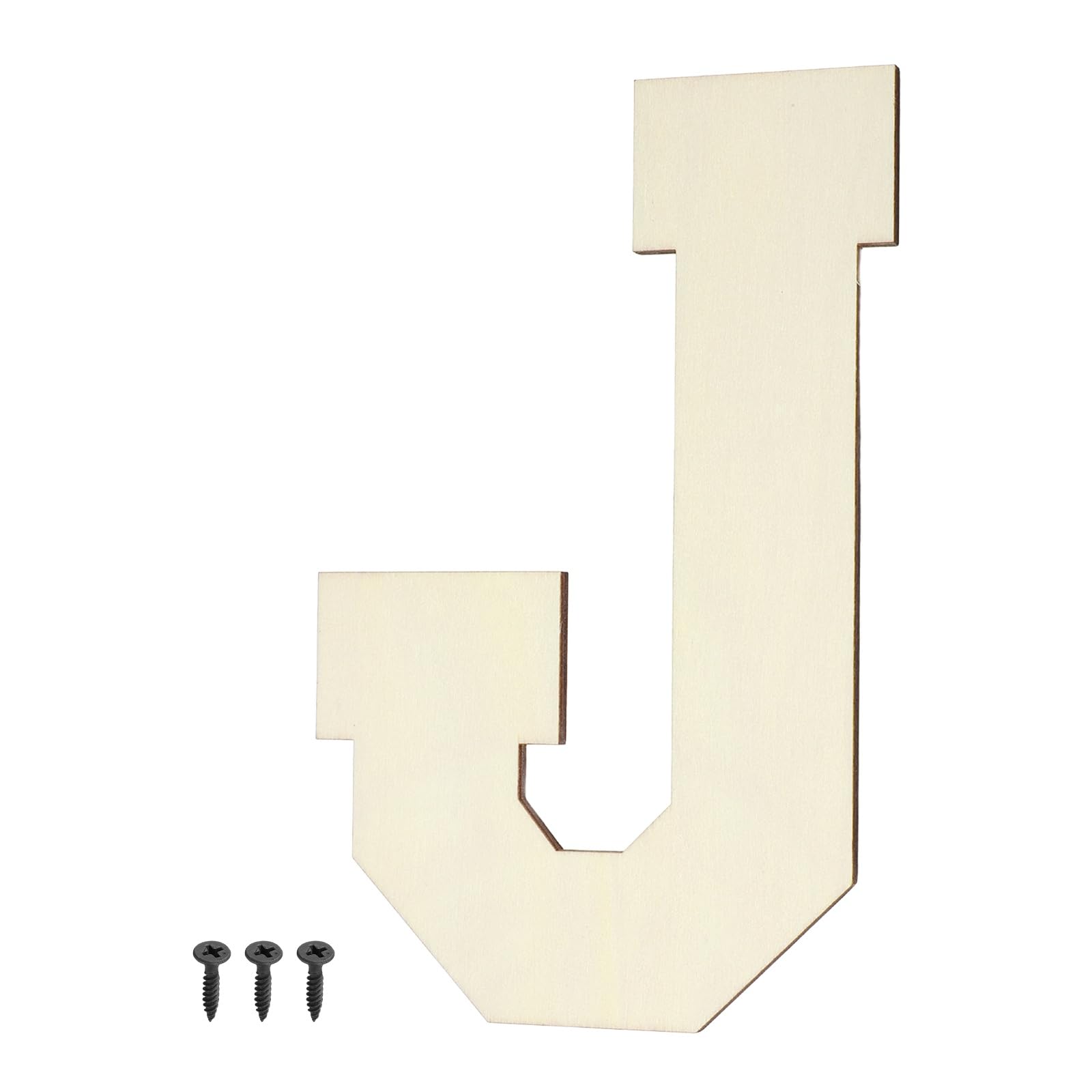 sourcing map 8 Inch Wooden Letters and Numbers, Unfinished Wood Cutouts Large Letter Paintable Wood Letter with Self-Tapping for DIY Crafts Wall Wedding Birthday Party Decoration, J Shape